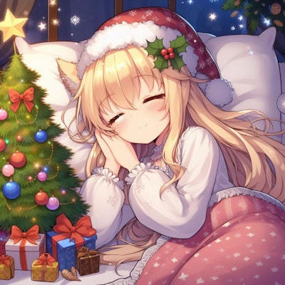 プレゼントに備えて寝る狐っ娘