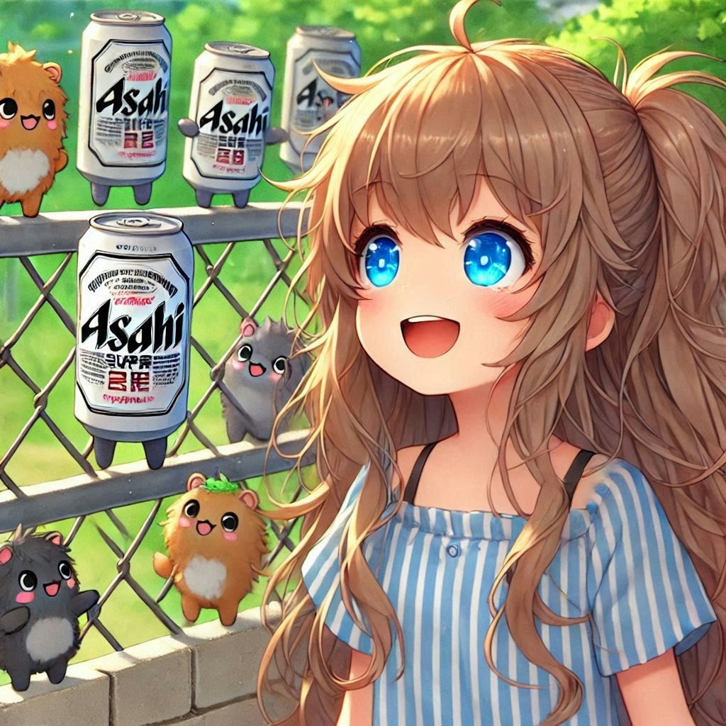 ビール缶ふれあいコーナーに来た小さな女の子