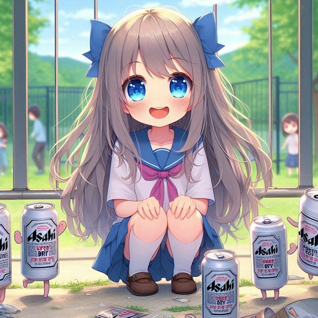 ビール缶ふれあいコーナーに来た小さな女の子