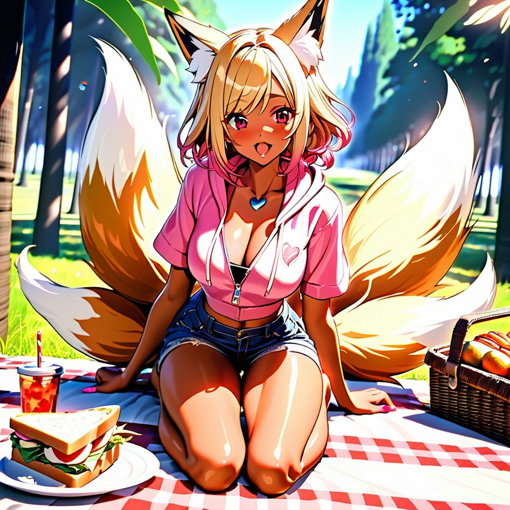 狐の女の子とピクニック