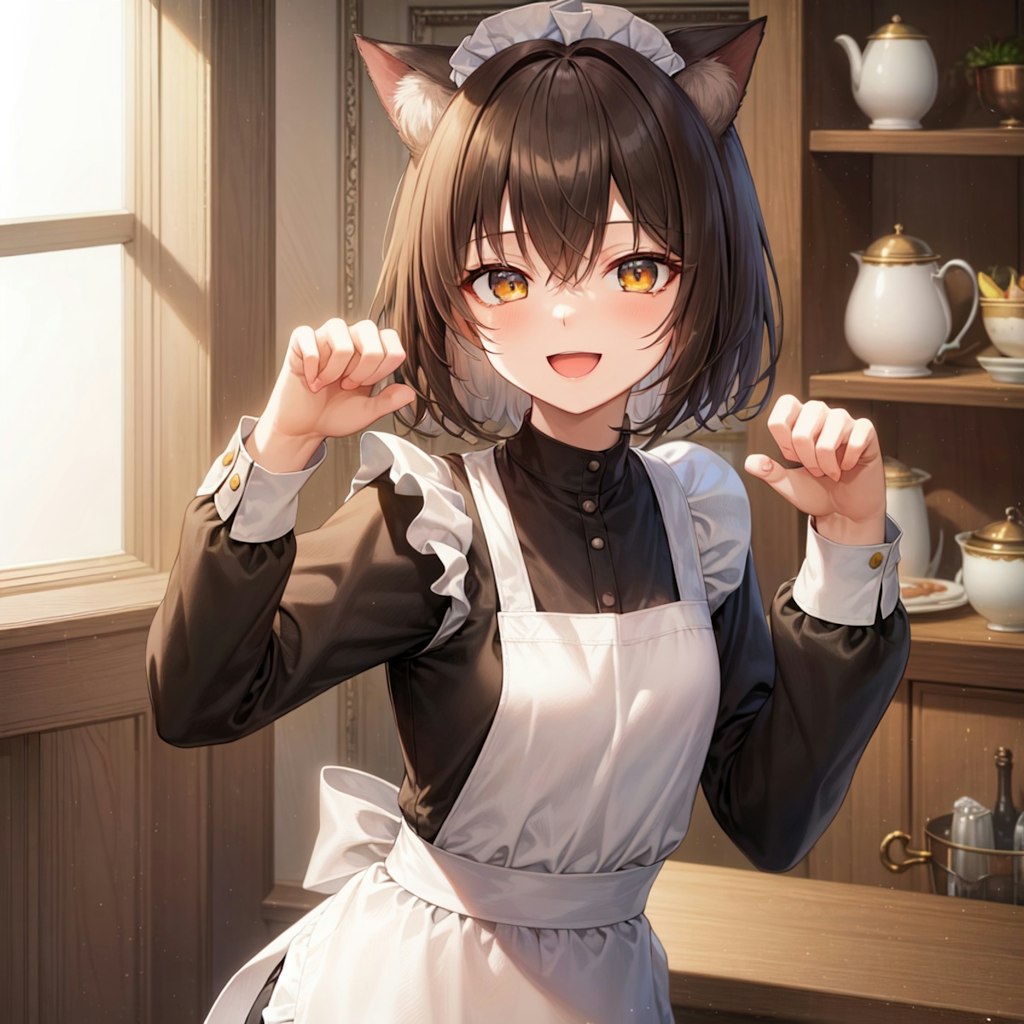 猫のポーズでお迎えしてくれる喫茶店で働く猫娘