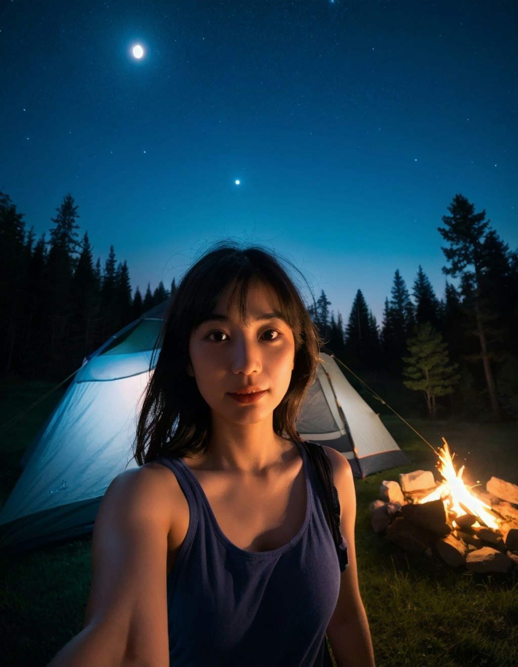 満天の星空の下、美女と・・・