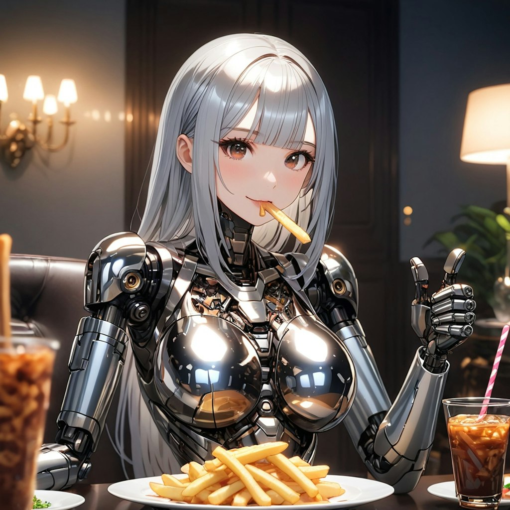 フレンチフライを食べるメカ子