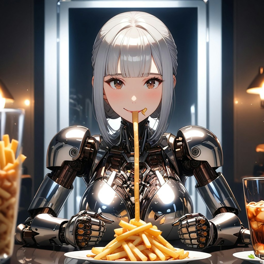 フレンチフライを食べるメカ子