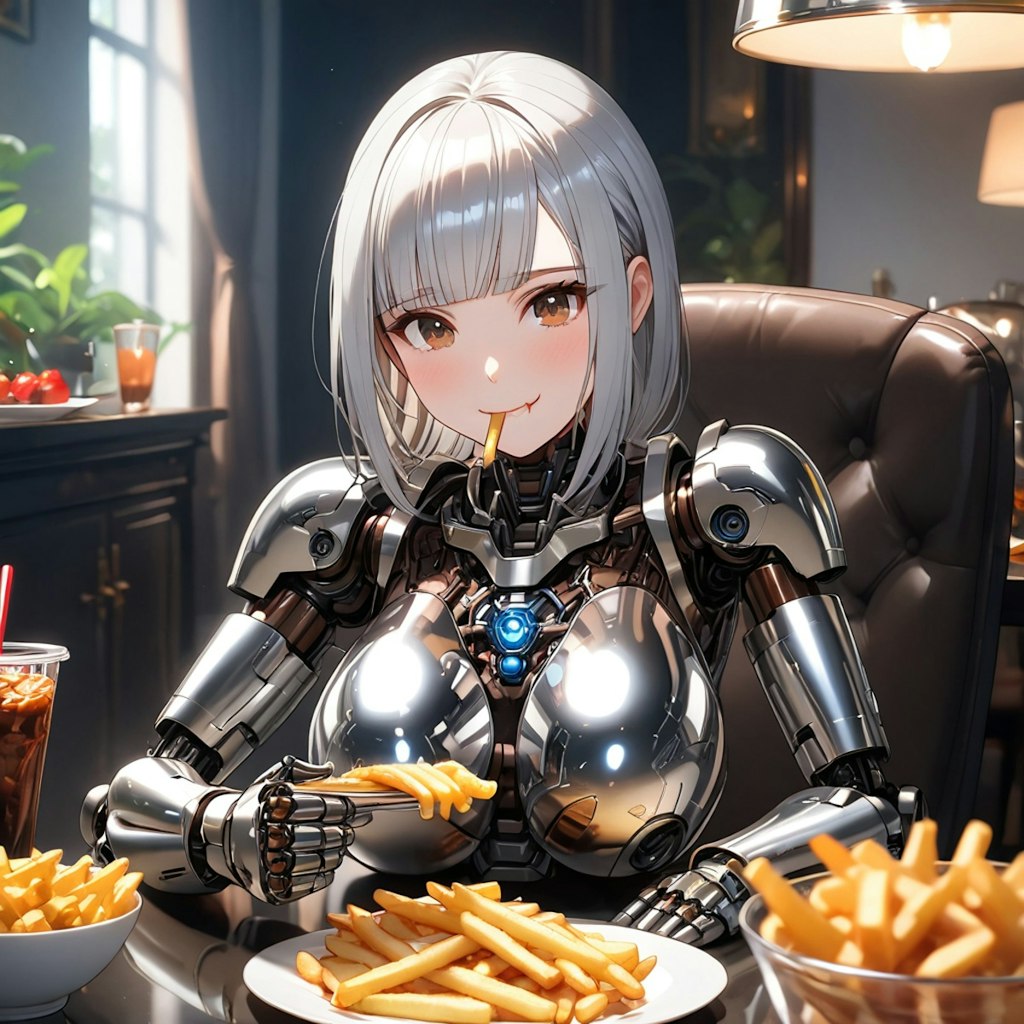 フレンチフライを食べるメカ子