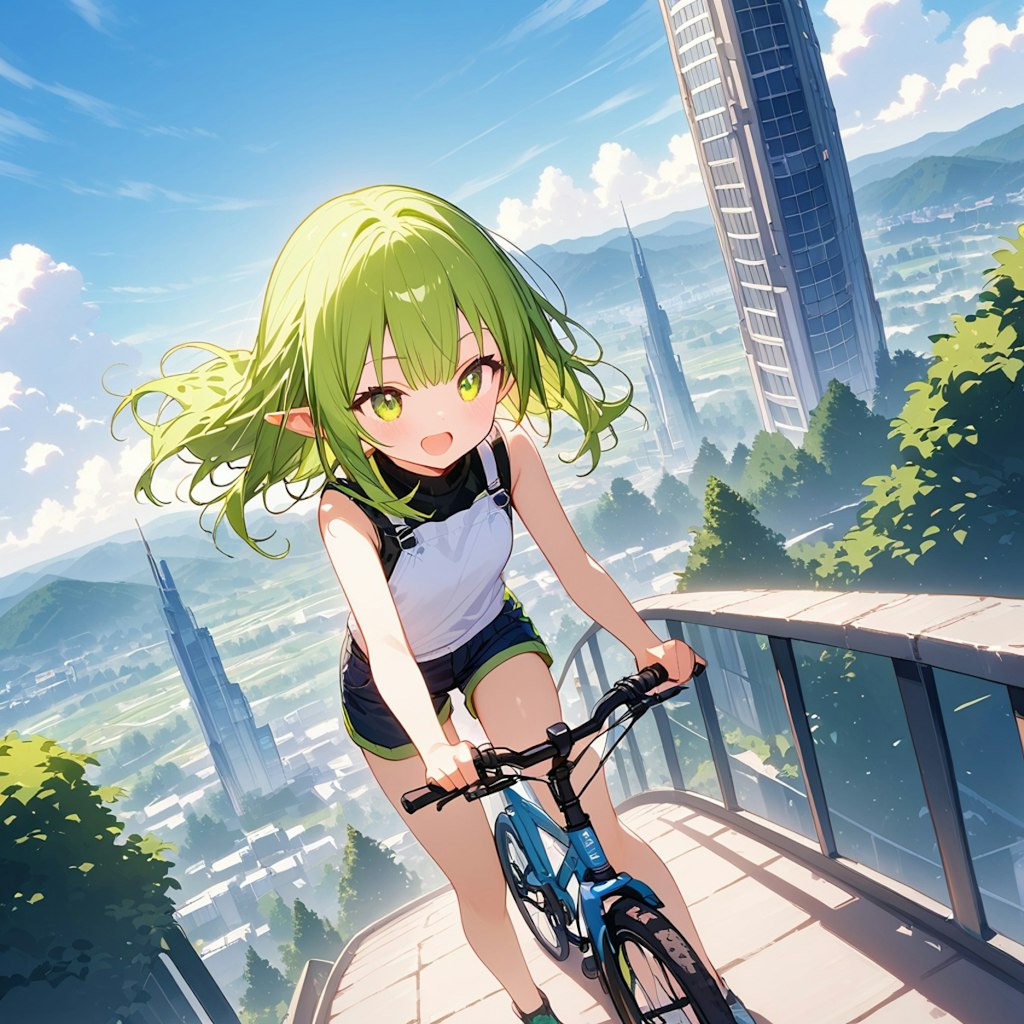 自転車に乗るエルフ少女