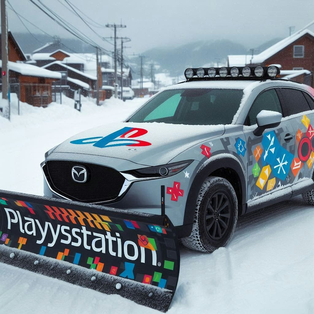 プレイステーション柄のマツダCX-30除雪車