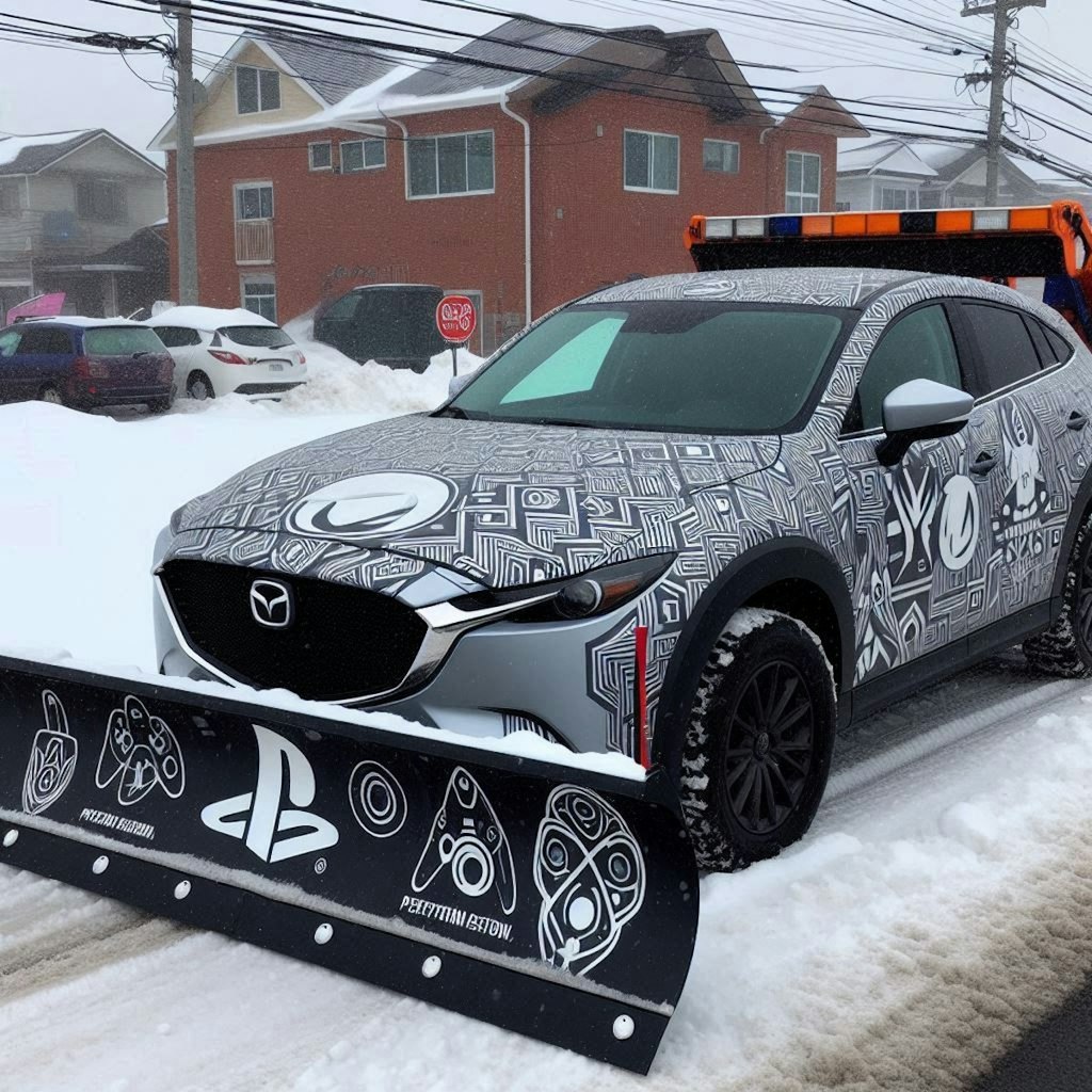 プレイステーション柄のマツダCX-30除雪車