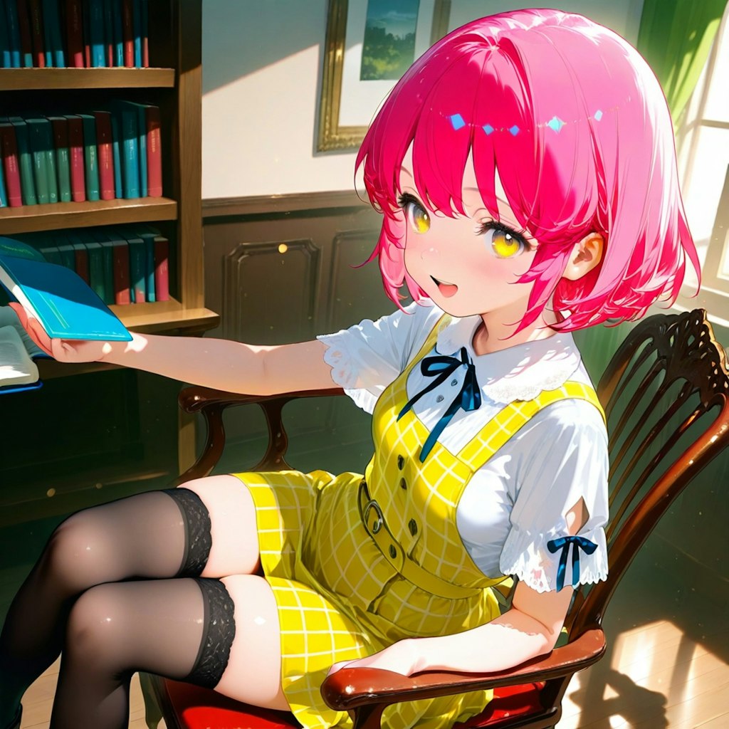桃髪少女と書斎