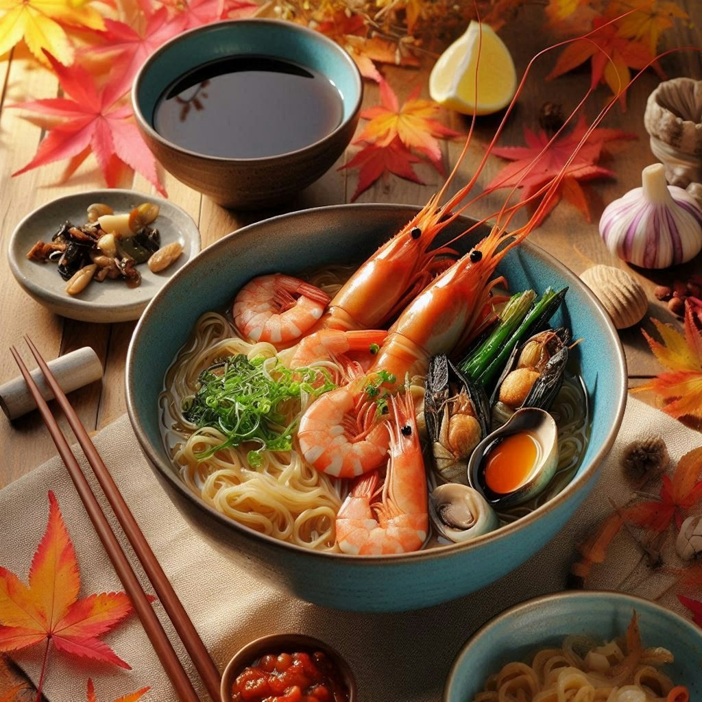 紅葉狩りで食べるseafood noodle