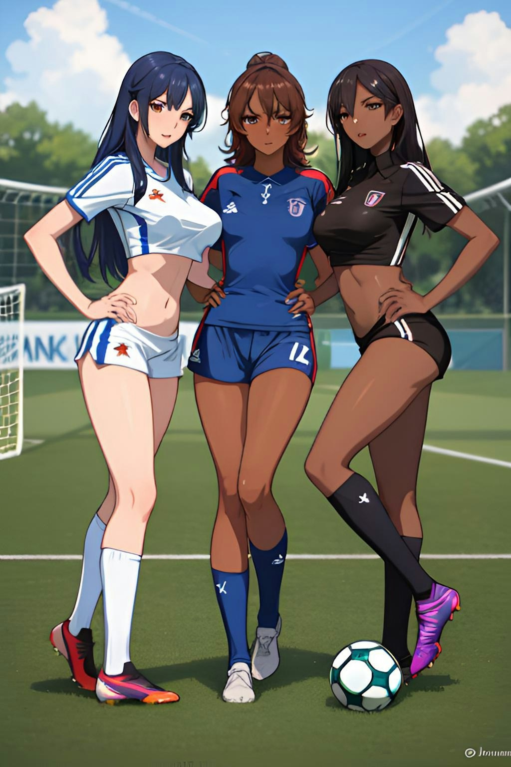 サッカー美女イラスト集団体戦