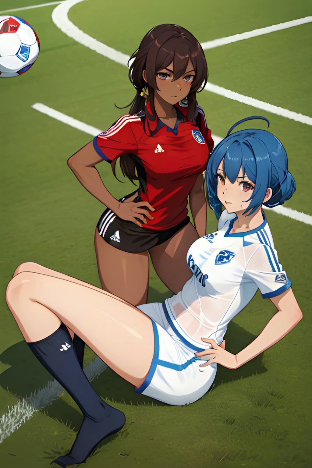 サッカー美女イラスト集団体戦