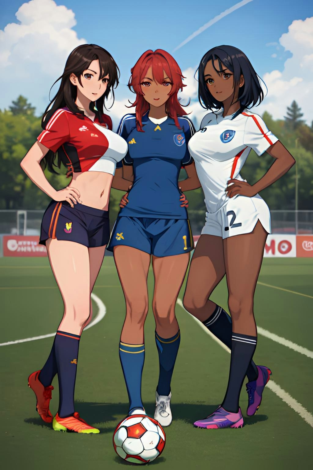 サッカー美女イラスト集団体戦