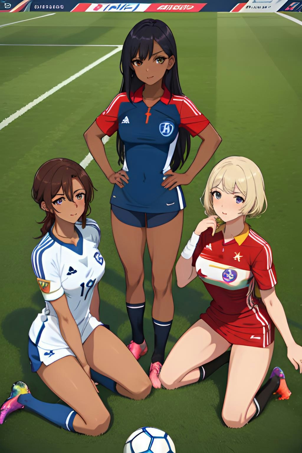 サッカー美女イラスト集団体戦