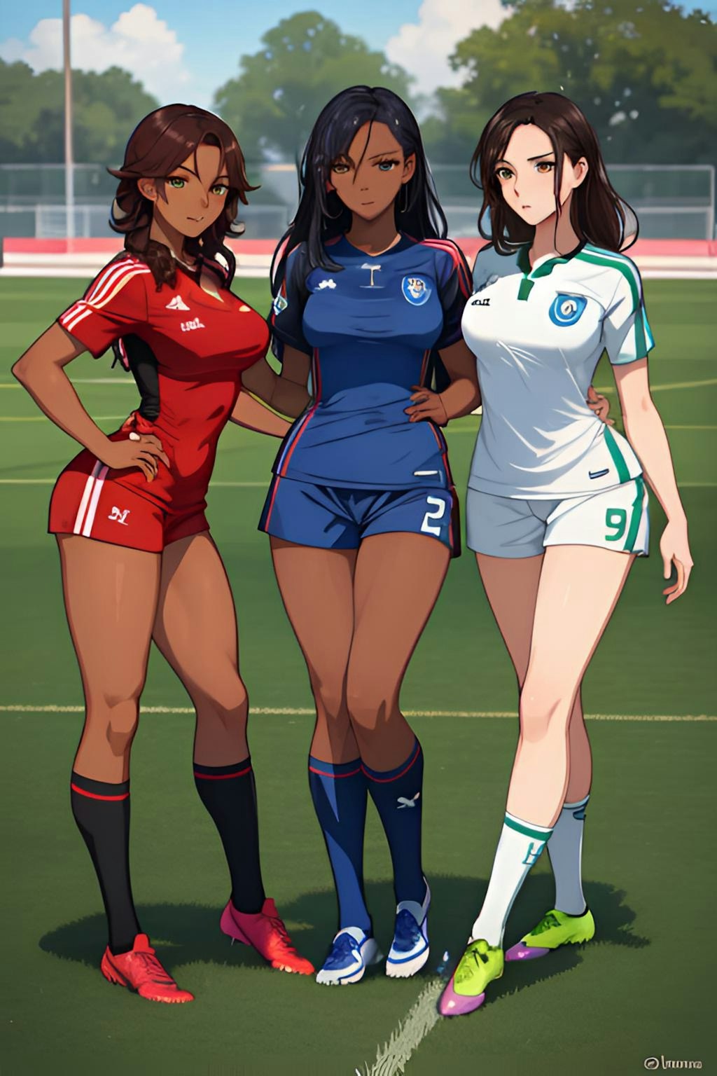 サッカー美女イラスト集団体戦