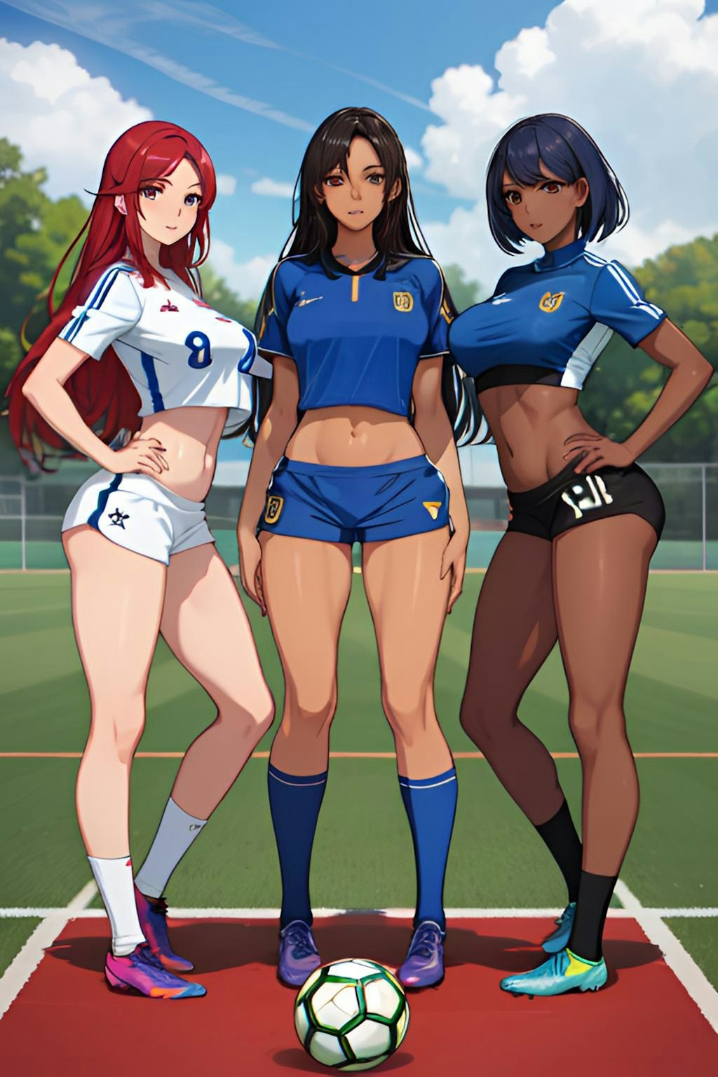 サッカー美女イラスト集団体戦