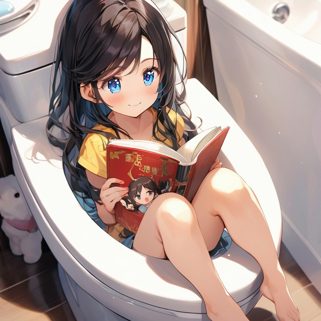 読書しにトイレに入った小さな女の子