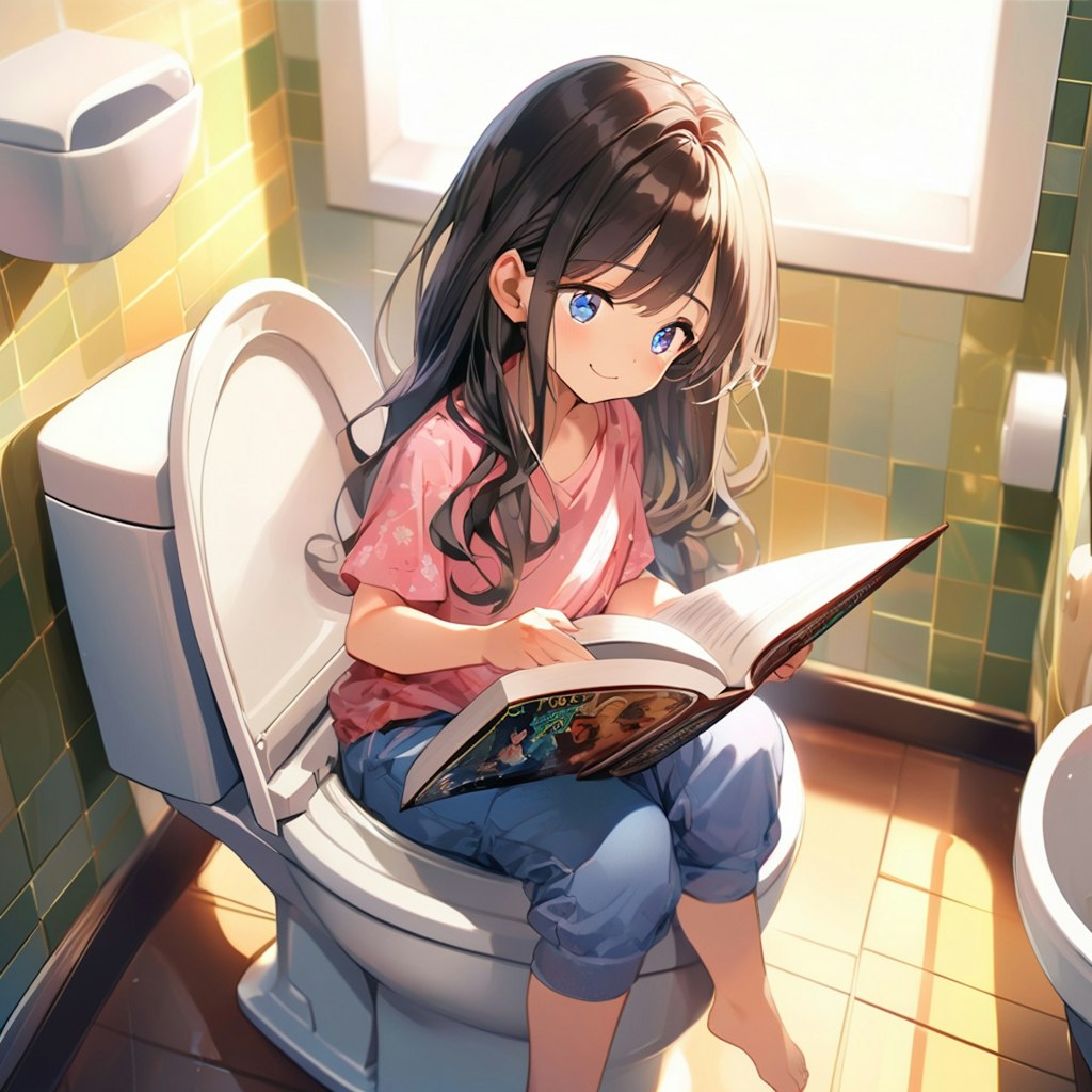 読書しにトイレに入った小さな女の子