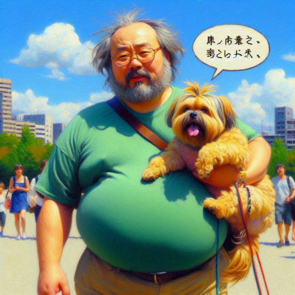 犬と散歩中