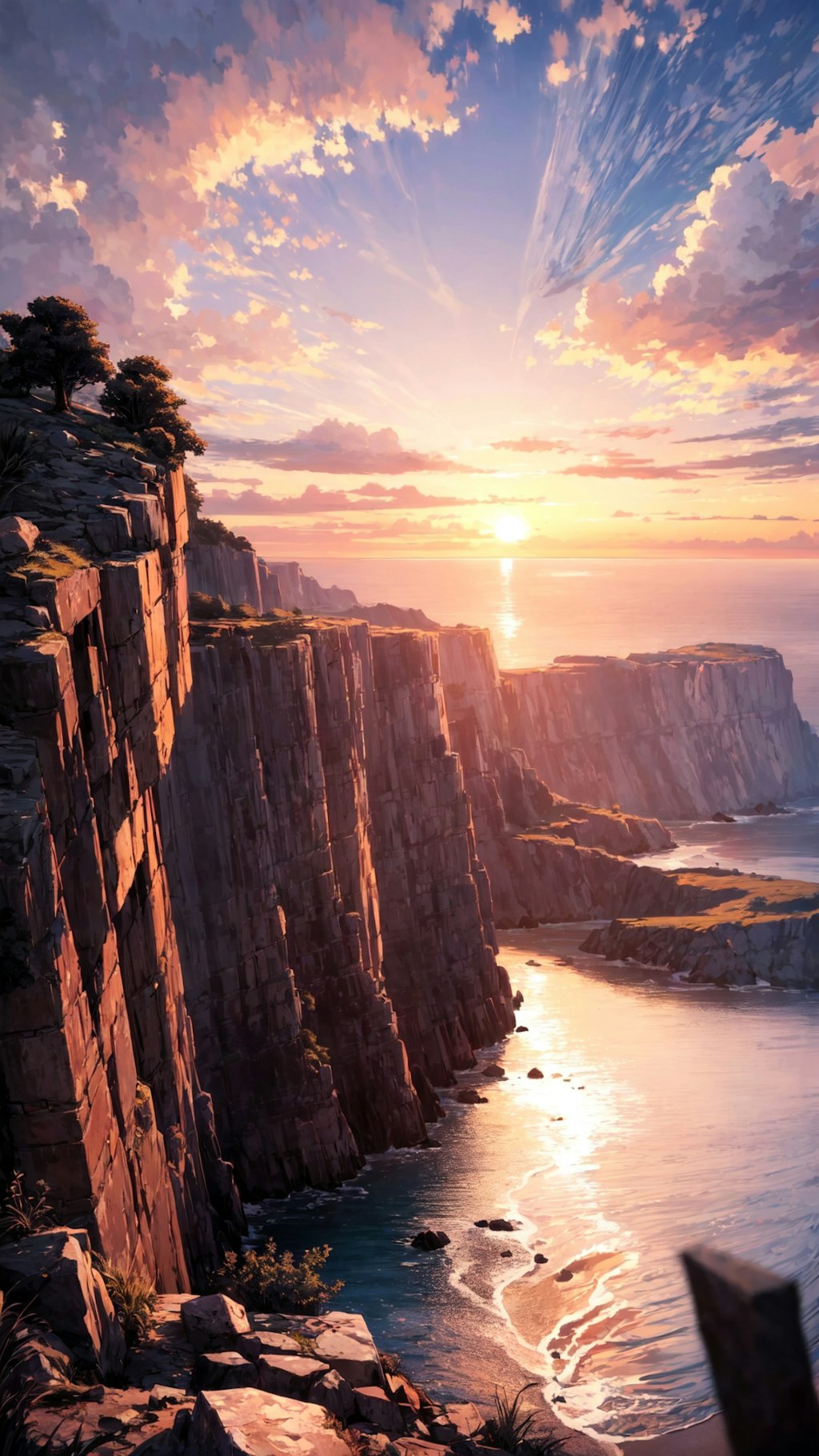 崖と夕日