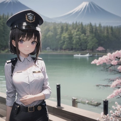 富士と桜と警察官　20240319