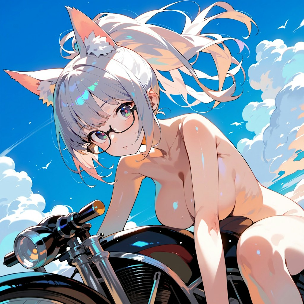 BIKEとヌードのキツネっ娘♪　グラビア撮影風♡