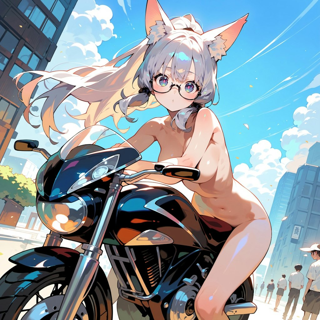 BIKEとヌードのキツネっ娘♪　グラビア撮影風♡