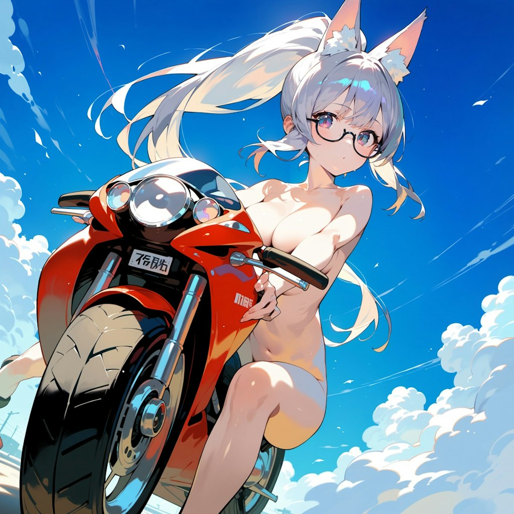 BIKEとヌードのキツネっ娘♪　グラビア撮影風♡