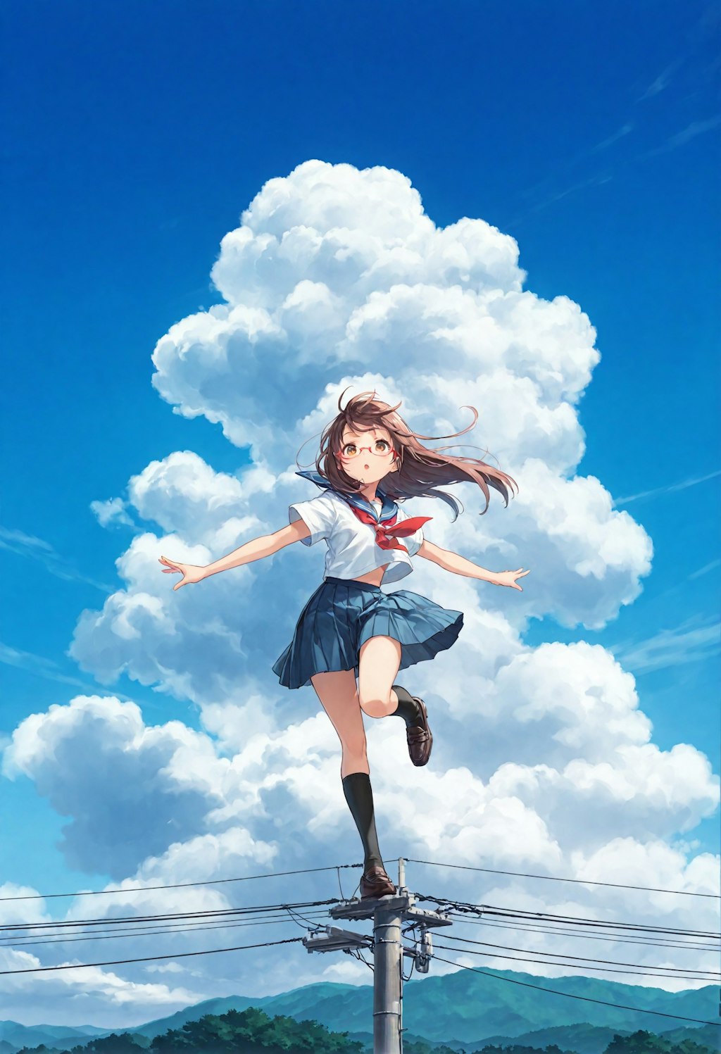 電柱の上で