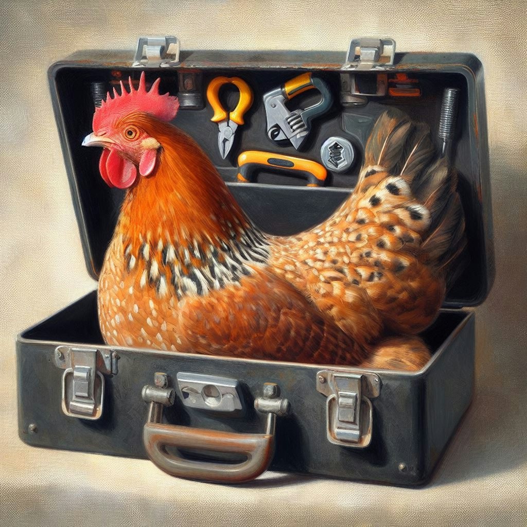 Chicken in tool box