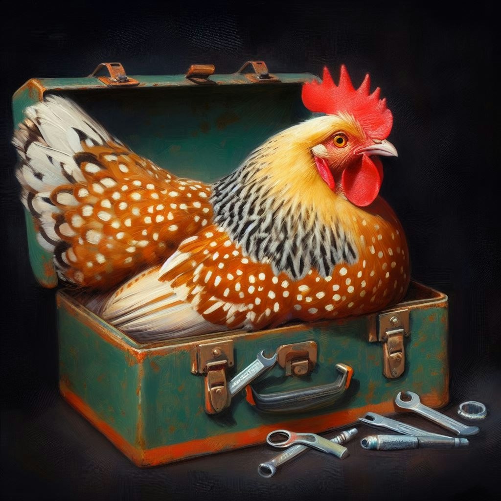 Chicken in tool box