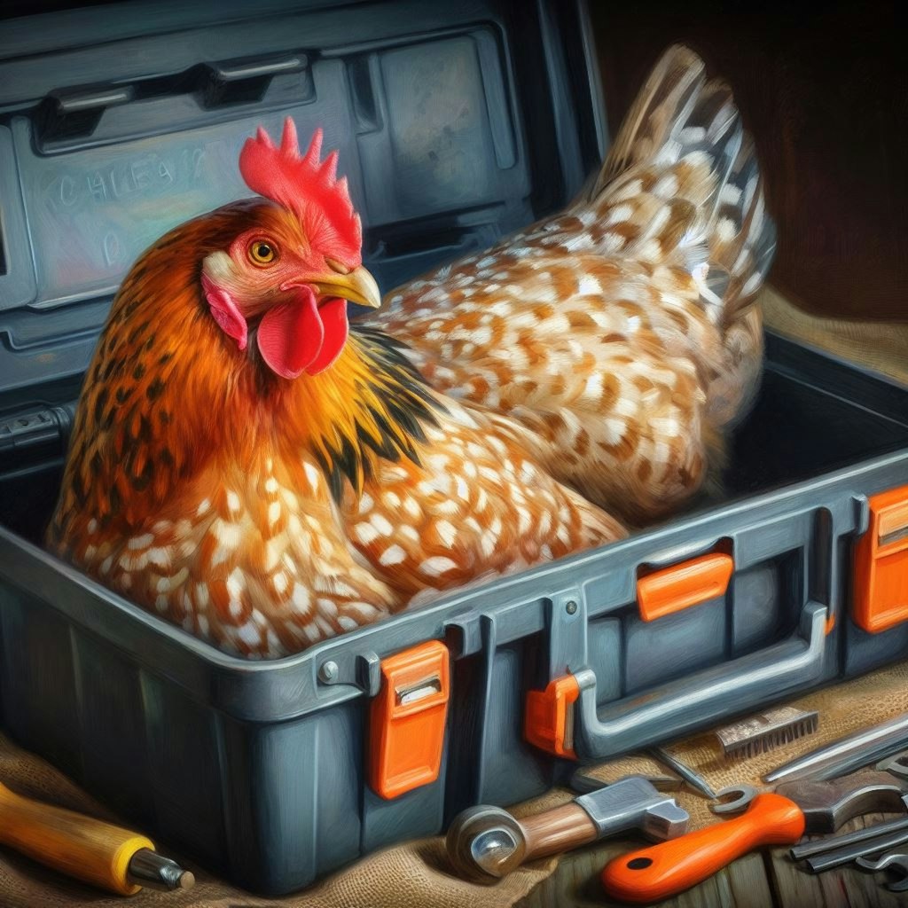 Chicken in tool box