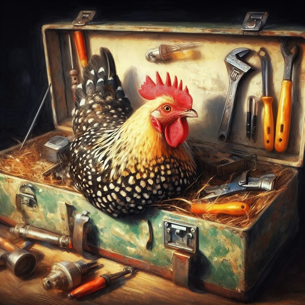 Chicken in tool box