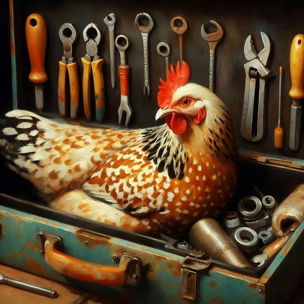 Chicken in tool box