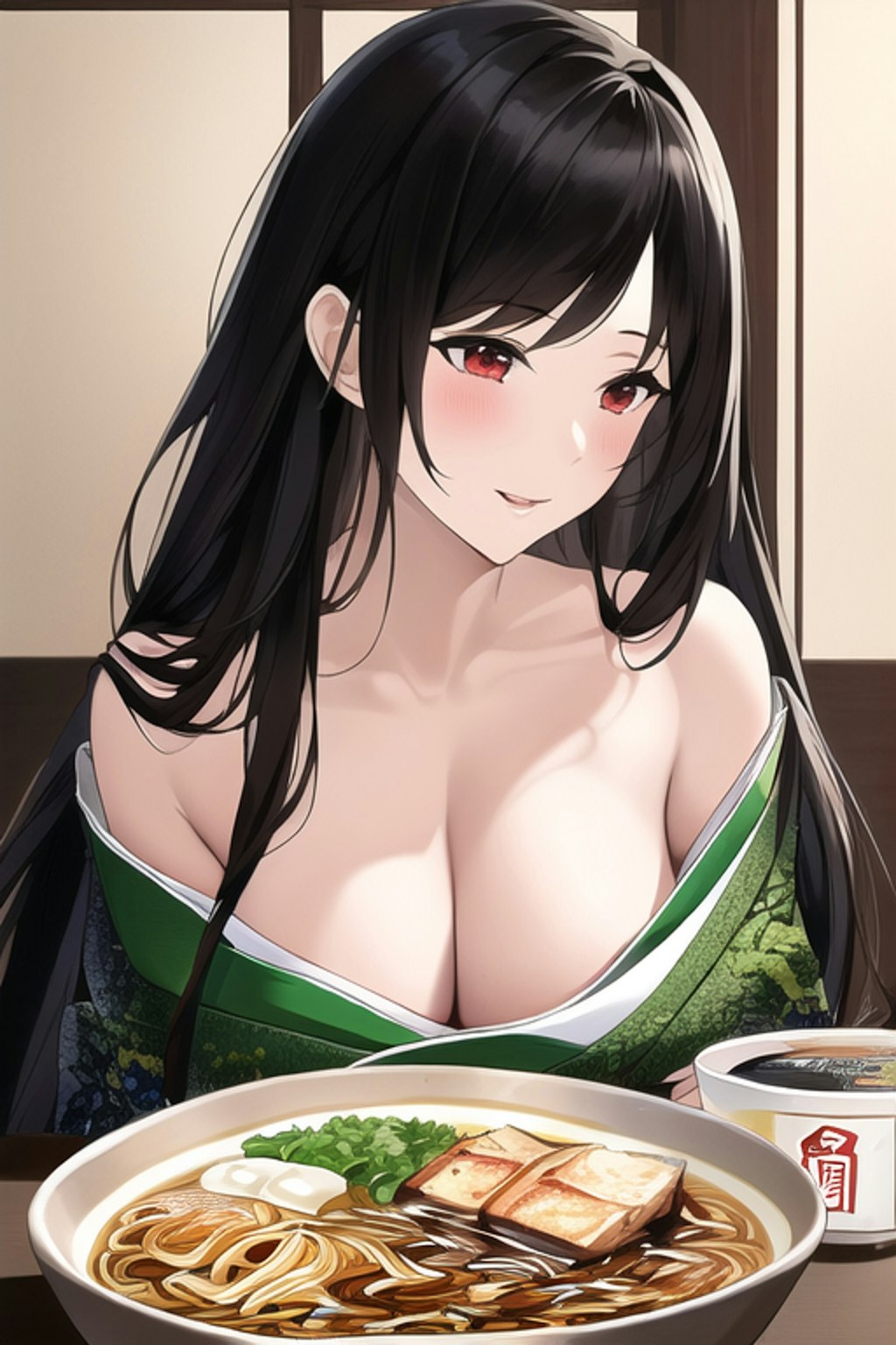 ラーメンを食べる女