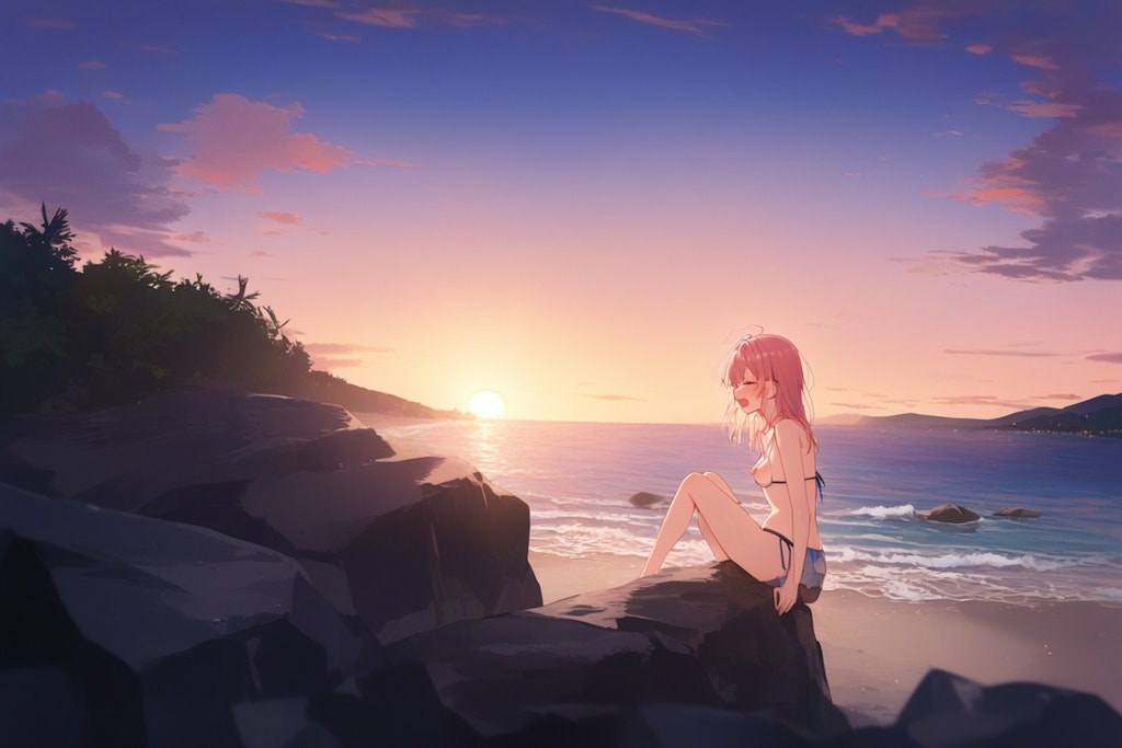 夕暮れの海岸でオナニー