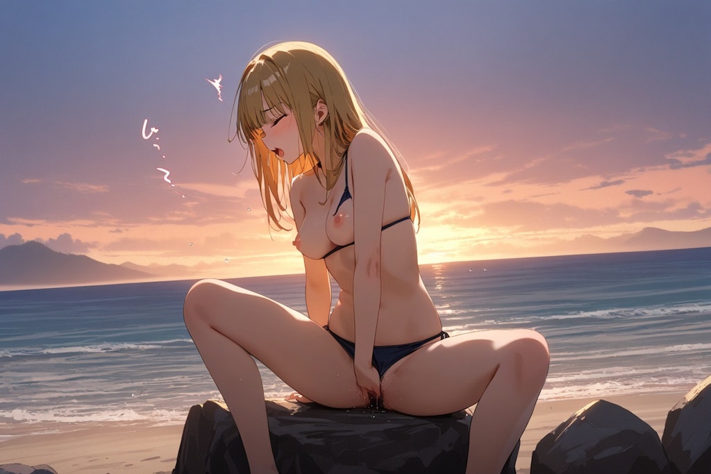 夕暮れの海岸でオナニー