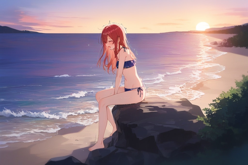 夕暮れの海岸でオナニー