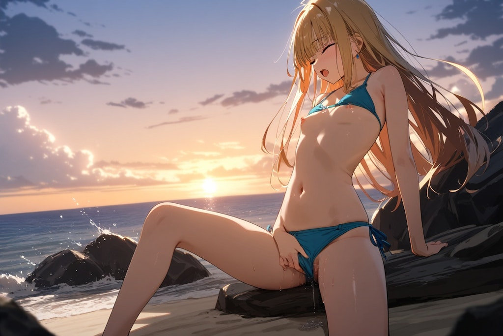 夕暮れの海岸でオナニー