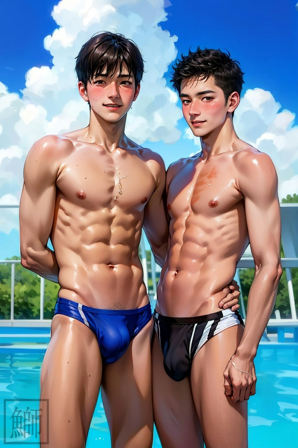 【10枚】学校のプールとスク水・競パン男子たち