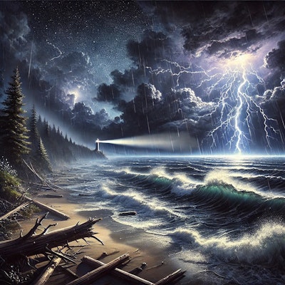 嵐の夜の劇的な海岸