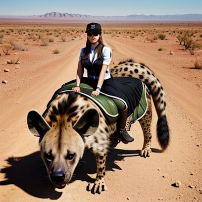 A disreputable girl accompanied by a huge hyena