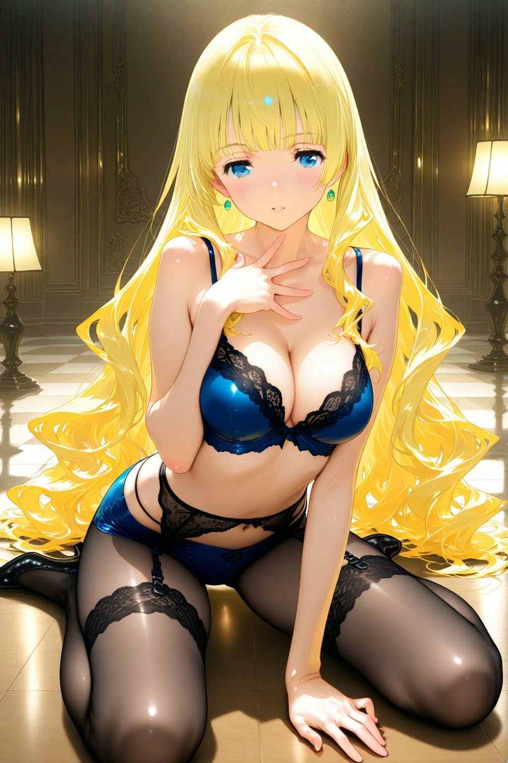 「習作」ブラックランジェリー姿の美女 → 金髪 にしてみた。