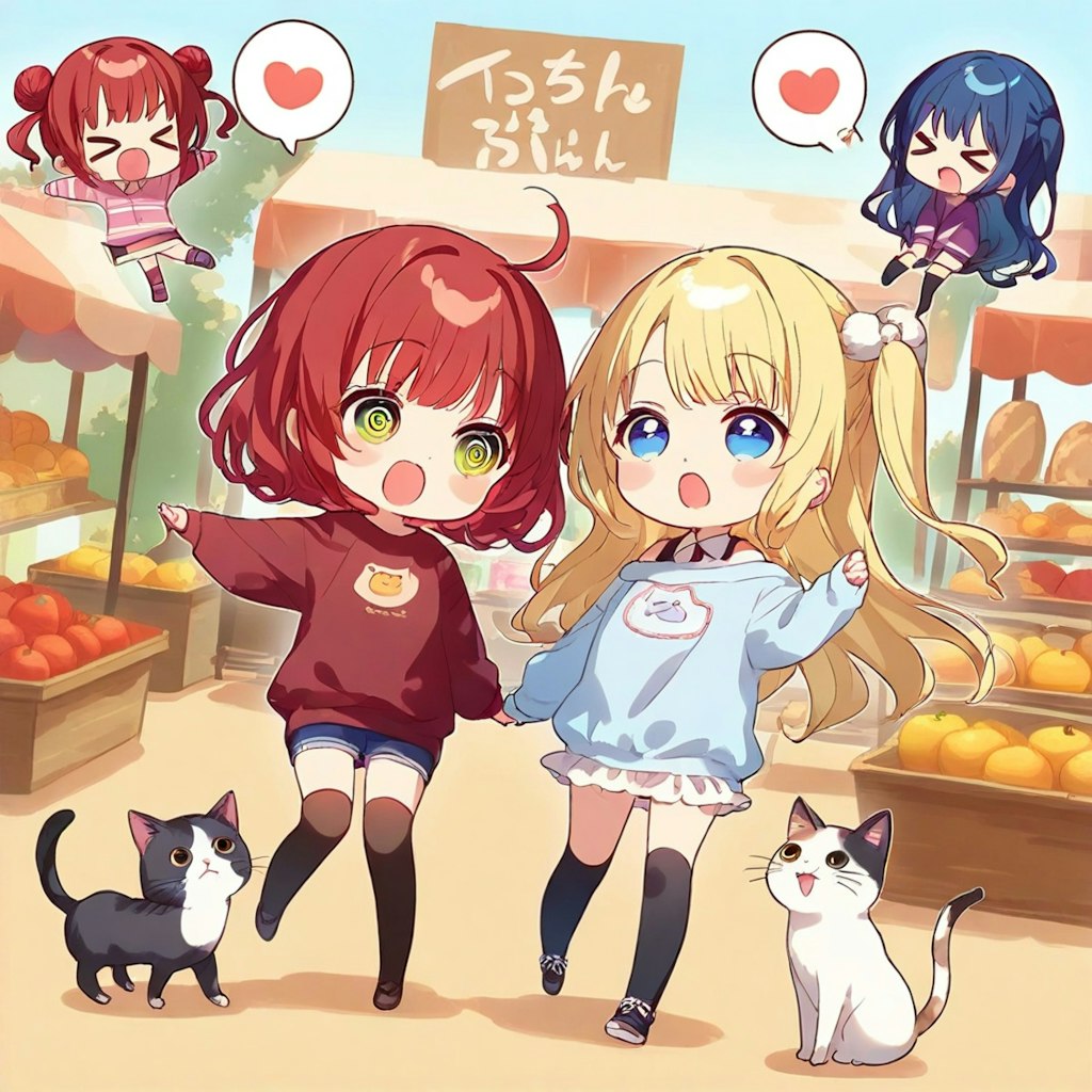 市場で仲良しちゃん