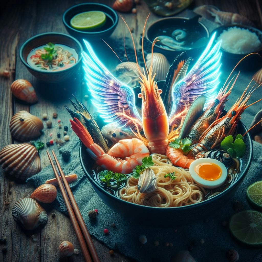 翼を授けられたseafood noodle