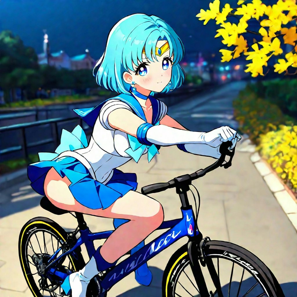 自転車に乗るセー〇ー戦士