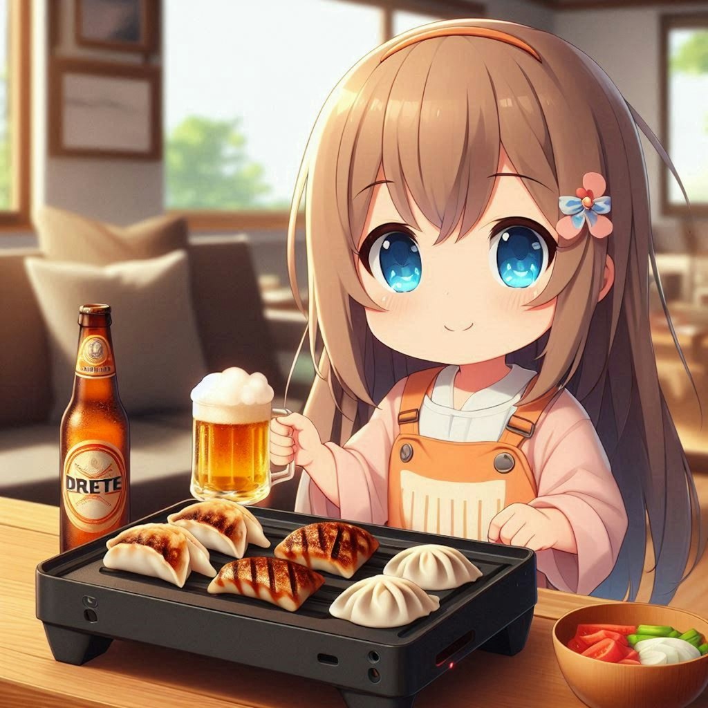 焼きたての餃子を食べる小さな女の子