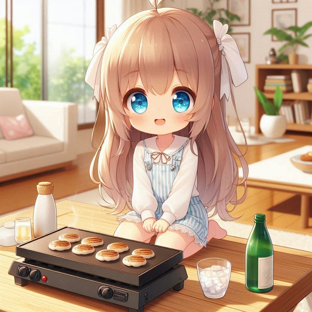 焼きたての餃子を食べる小さな女の子