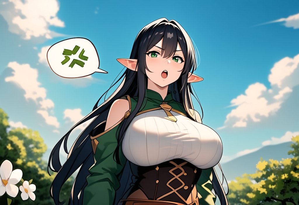 黒髪巨乳エルフ