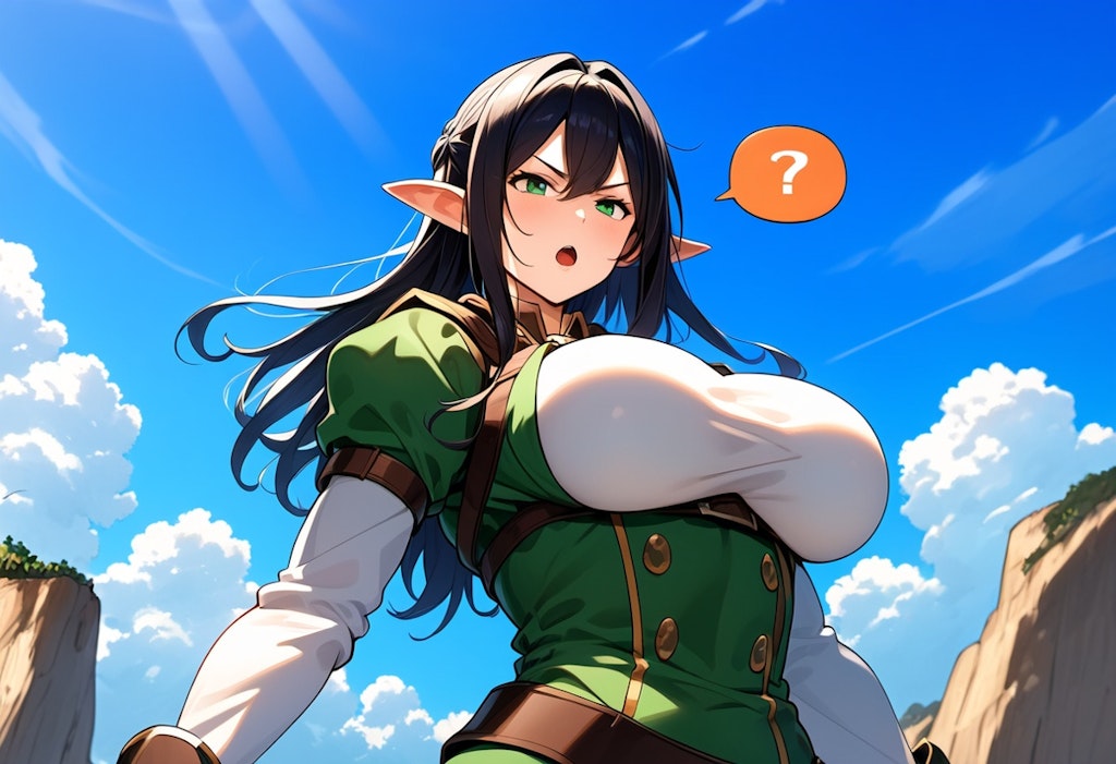 黒髪巨乳エルフ